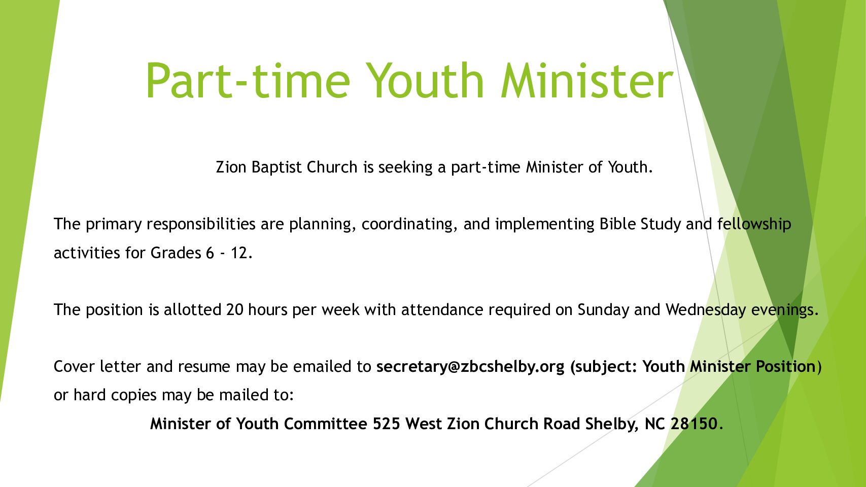 Part-time Youth Minister
